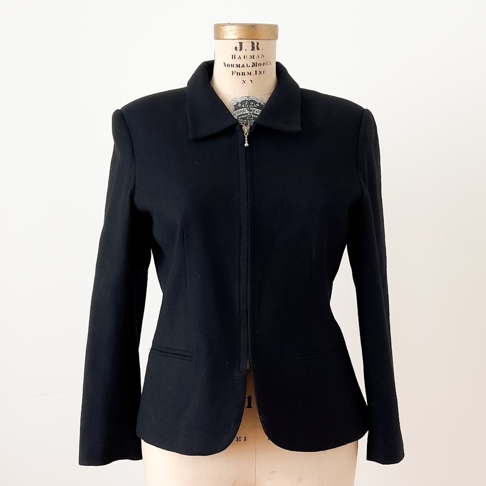 Vintage Hourglass Black Wool Blazer - 8 Petite Corpcore Capsule Old Money